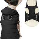 Fleece Lining Dog Hoodie with Harness Built in,Extra Warm Medium Dog Jacket in Winter Doggie Coats with Drawstring Hooded,Black L (Large (Pack of 1))