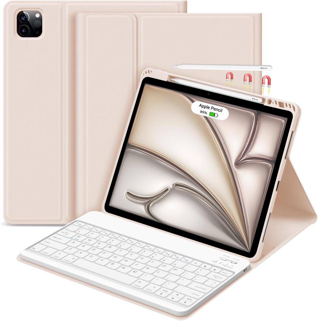 GOKOCO iPad Air 13 inch M2 2024 Case with KeyboardKeyboard Case for iPad Pro 12.9 inch 6th/5th/4th/3rd Generation with Pencil Holder, Wireless Detachable Keyboard, Auto Sleep/Wake Function, Champagne