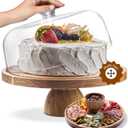 Acacia Wood Cake Stand with Lid - 12in Round Cake Holder, 2-in-1 Dessert Table Display Set & Charcuterie Board for Cheese, Chips & Dips, Nachos, Fruit Platter, Large Acrylic Cake Dome Cover