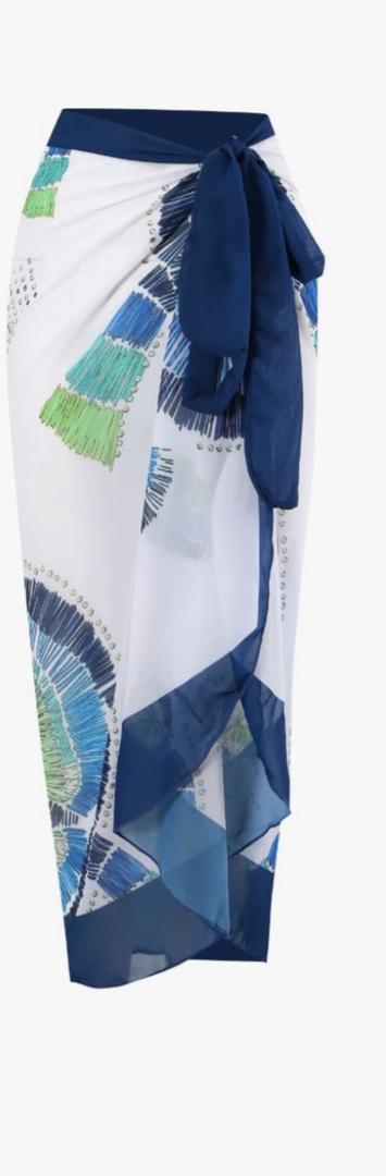 Womens One Piece Swimwear Printed Chiffon Cover Up Beach Sarong Swimsuit Wrap Maxi Skirt Bathing Suit Beachwear  One Size