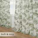 Sage Green Floral Linen Curtains 90 Inches Long for Living Room Bedroom Toile de Jouy Printed Farmhouse Patterned Country Semi Sheer Curtains Back Tab Light Filtering Pattern 90 Inch Window Drapes