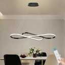 Modern LED Chandelier Black Dimmable LED Pendant Light for Dining Room Light Fixture Over Table Modern Kitchen Island Lighting High Ceiling with Remote for Living Room, 31.7 Inch