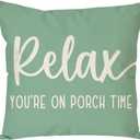 PANDICORN Eucalyptus Green Outdoor Decorative Throw Pillow Covers 18x18 Inch Relax Porch Time Rustic Farmhouse Throw Pillow Cases Decorations for Patio Sofa Couch Decor