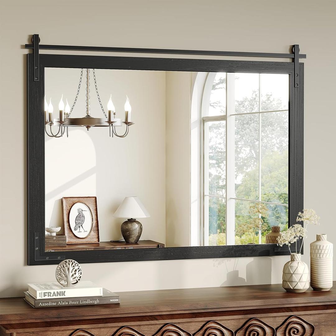 Brightify Black Bathroom Mirror, 40"x30" Farmhouse Wall Mirror
