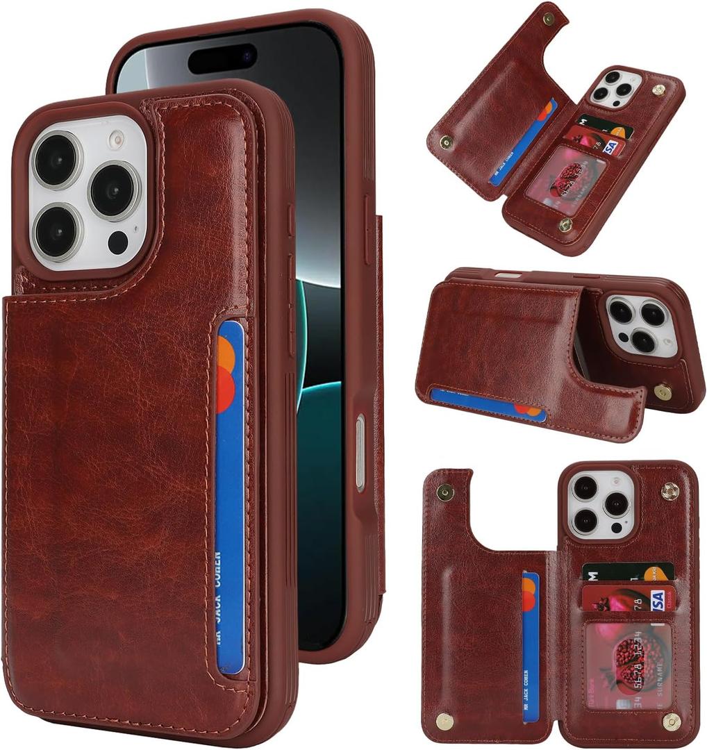 iCoverCase Compatible with iPhone 16 Pro Wallet Phone Case with Card Holder for Women Men, [RFID Blocking] Card Slots PU Leather Protective Wallet Case 6.3 Inch (Dark Brown)