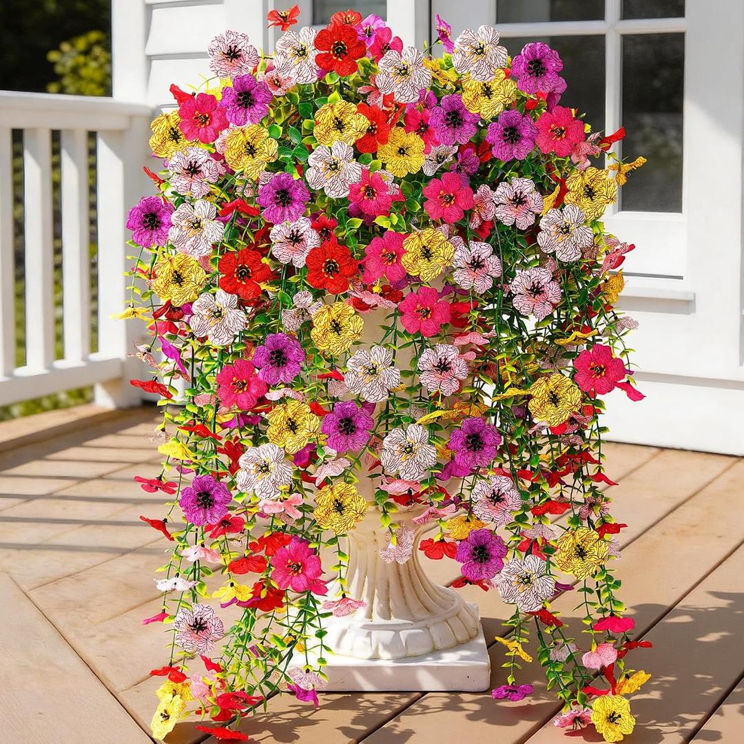 AGIRL 6 Bundles Artificial Flowers for Spring Decoration,Faux Plants for Outdoor Planters,UV & Fad Resistant Silk Fake Flowers for Garden Patio,Porch,Yard,Balcony,Farmhouse Decor (6 Multicolor)