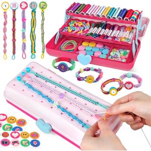Hewaurorion Friendship Bracelet Making Kit Toys, Arts and Crafts String Maker Tool for Kids Ages 8-12, Bracelet DIY Christmas Birthday Present Gifts for Teen Girls (Red/Pink)