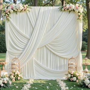 20ft12ft Ivory Backdrop Curtain for Wedding Parties, 4 Panels Wrinkle Free Polyester Photo Backdrop Drapes Back Drop Cloth for Birthday Photography Background