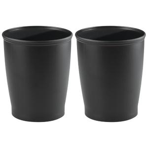 iDesign Round Bathroom Trash Can, Plastic Bathroom or Office Trash Can, Set of 2, Black, Made in USA