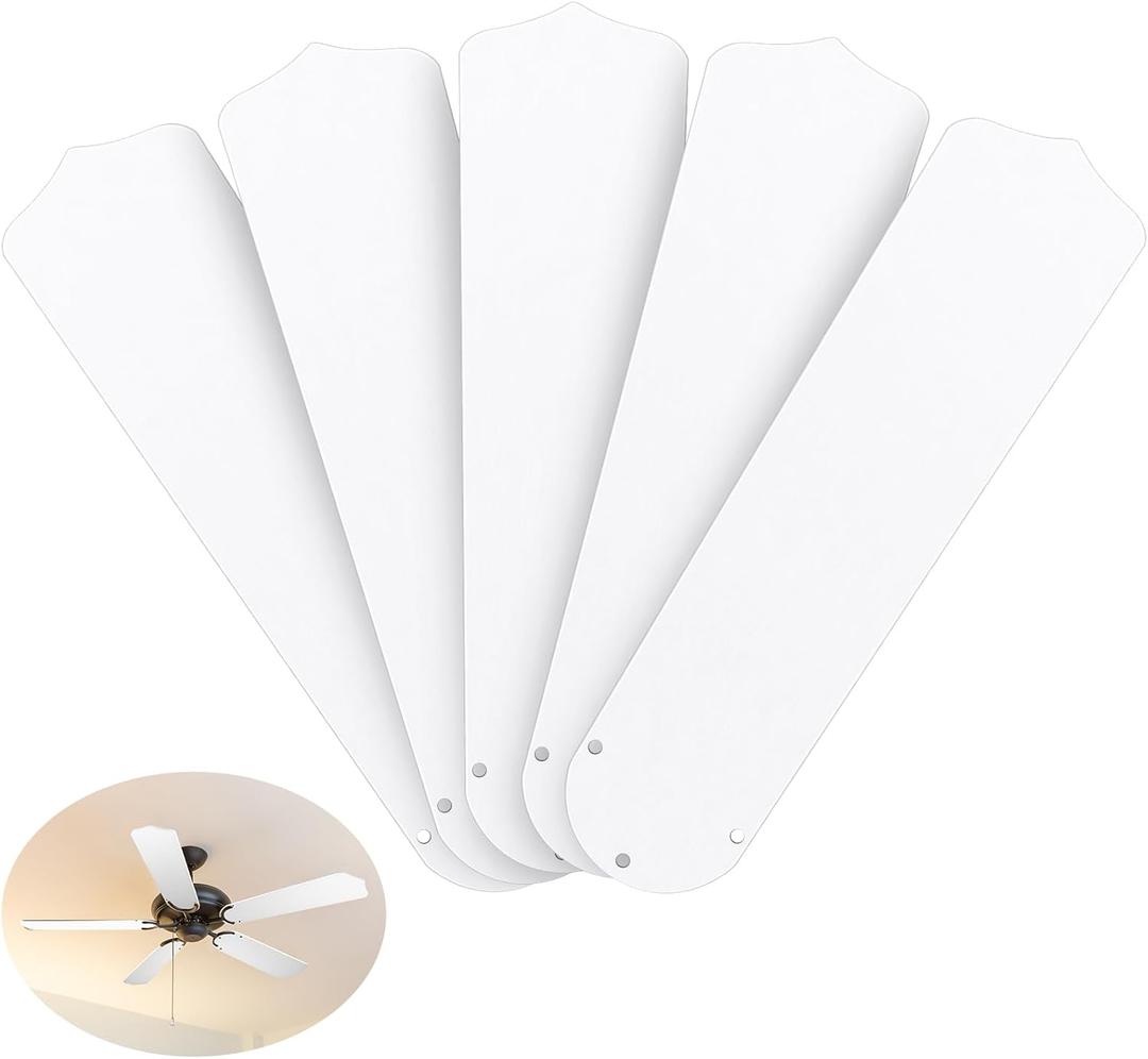 Lineshading 5 Pack 20" Replacement Fan Blades for 52" Ceiling Fan Waterproof Weatherproof Blades Replacement for Broken Substitution Replacing Indoor Summer(White)