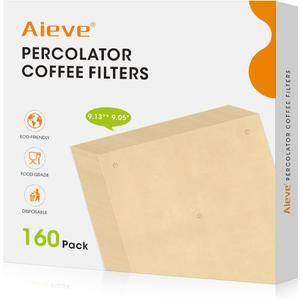 Aieve 160 Count Percolator Coffee Filters, Unbleached Perforated Filter Paper for Electric Coffee Percolator Pots, Universal Wrap-Around Percolators Filters,9  9 Inch (Natural)