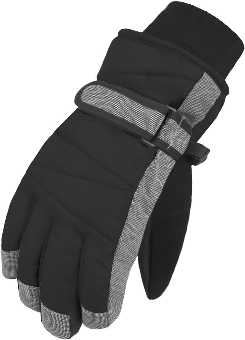 MAGARROW Kids Winter Warm Gloves Windproof Water-Resistant Snow Boys Girls Sport Gloves, X-Small (Fit Kids 4-6 Years), Black & Gray sides