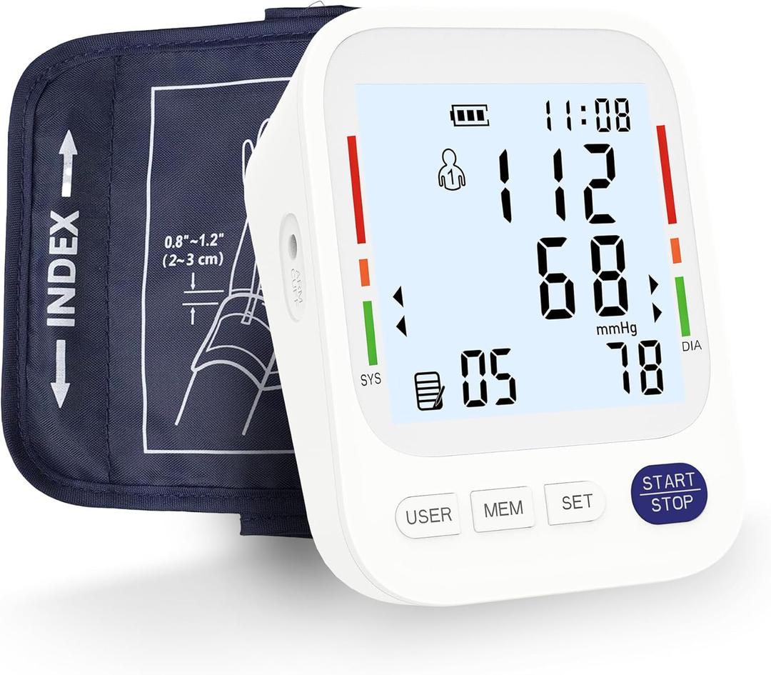 Upper Arm Blood Pressure Monitor Large LCD Display BP Machine, 2-User 240 Memory, Irregular Heartbeat Detection, Wide Cuff 8.7"-20.5", Type-C Power