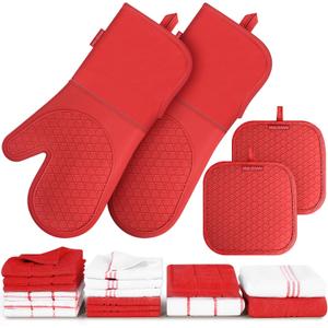 Silicone Oven Mitts Pot Holder Kitchen-Towels100% Cotton Dish Towels for Kitchen,Super Soft and Absorbent Kitchen Hand Towels/Tea Towels.Pot Holder,Oven Mitt Heat Resistant,Silicone Grip,Gift Set