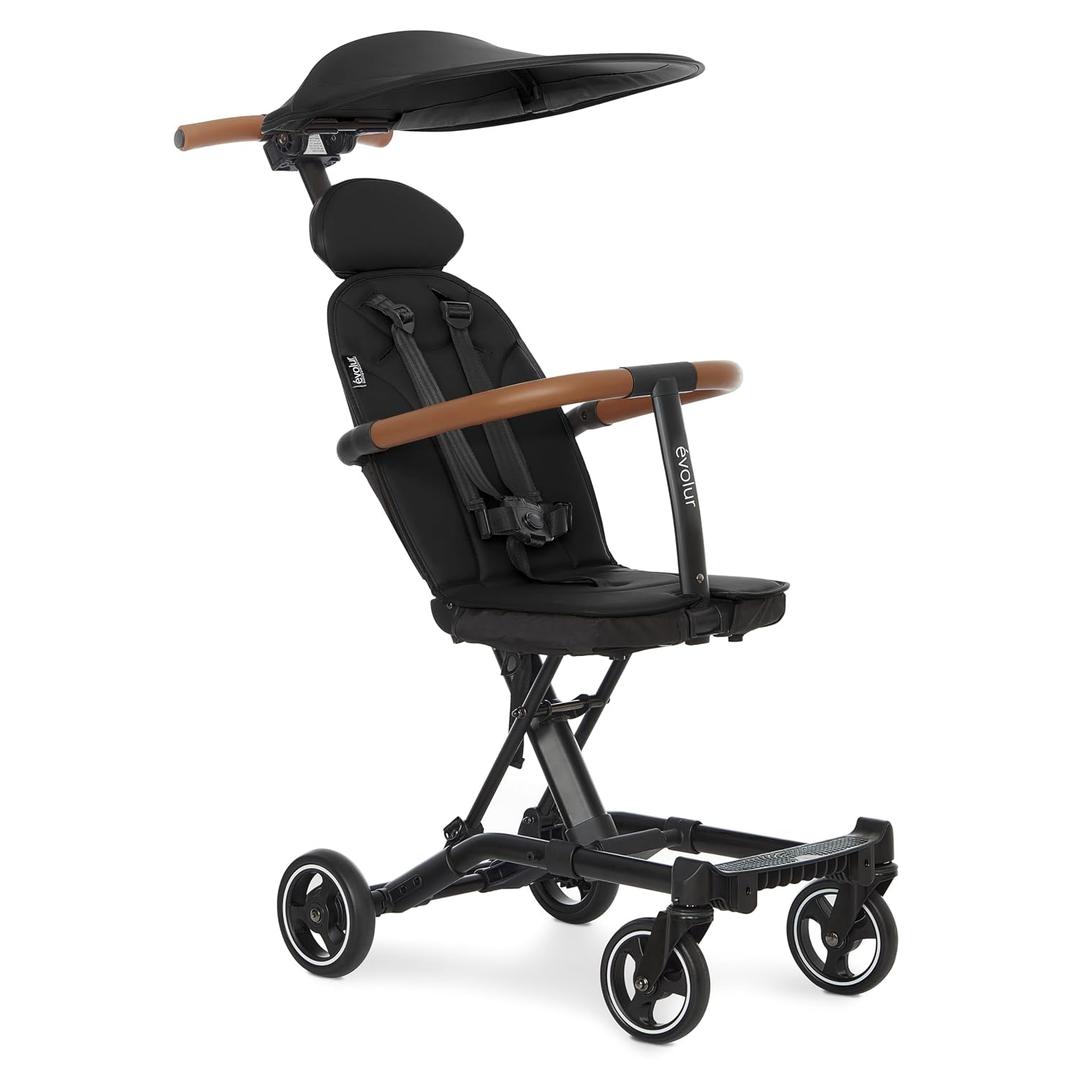 Evolur Cruise Rider Stroller with Canopy, Lightweight Umbrella Stroller with Compact Fold, Easy to Carry Travel Stroller - Noir Black