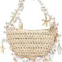Aiermo Women Pearl Handbag Straw Purse: Woven Summer Beach Bag Vacation Clutch Purse for Wedding Party Crossbody Bag Seaside Style Carrying Bag Shoulder Handbag