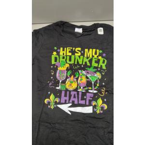 She's He's My Drunker Half Matching Couple Mardi Gras TShirt, Size S