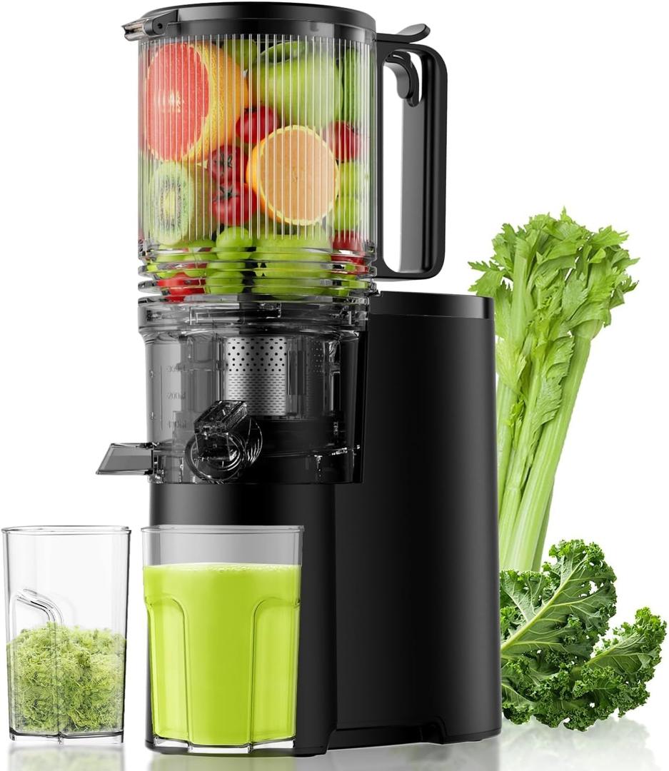 EanOruus Cold Press Juicer, 5.8" Wide Feed Chute Juice Extractor Machine with 400W, High Juice Yield, Slow Masticating Juicer for Whole Vegetables & Fruits, Textured black