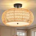 ZECOXOL Boho Flush Mount Ceiling Light Fixture 17.8", 3 Light Rattan Chandelier Light Fixture Woven Wicker Ceiling Light Fixtures Flush Mount for Hallway Bedroom Kitchen Entryway Living Room Island