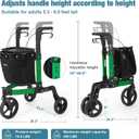3 Wheel Walkers for Seniors, Foldable Rollator Walker with Tray & Large Storage Bag, 10" Big Wheel for All Terrain, 350 lb Weight Capacity, Green