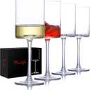Wine Glasses Set of 4 - Hand Blown wine glass 15oz in Gift Packaging - Large White Wine Glass on Long Stem - Unique Modern Shape - For Wedding, Anniversary, Mothers Day