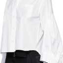 Women's Button Down Shirts Pleated Wide Sleeves Blouse Cuff Buttons Casual & Work Top (White), Small
