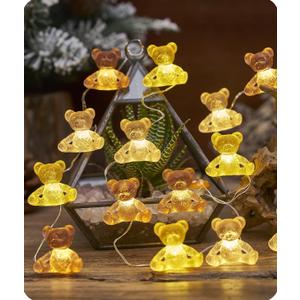 Cute Bear Decor String Lights, Fairy Theme Decorations Lights for Shower Decorations, Remote 8.5ft 20 LEDs with Battery & USB Plug in for Christmas Party Bedroom Camping Birthday Gift