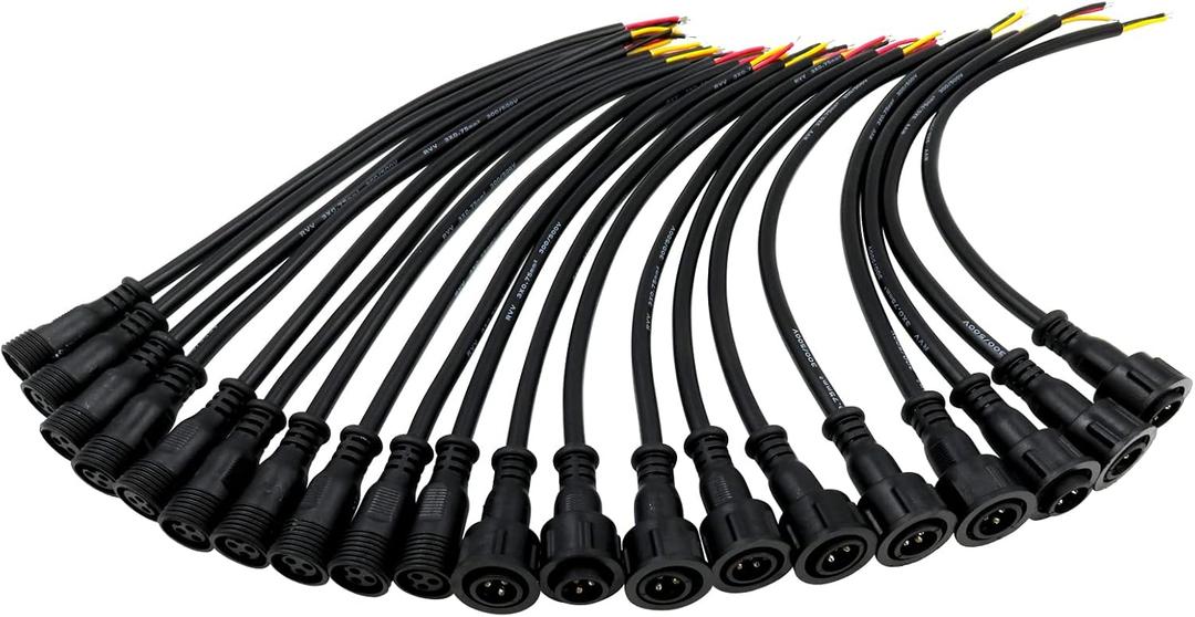 10 Pairs 3 Core 3pin Black Pigtail Waterproof Ray Wu Connector for LED Smart Pixel Lights (13.5mm 3pin 30cm)