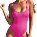 Zando One Piece Swimsuit Women Sexy Ribbed Swim Suits for Women 2025 Bathing Suit Open Back Swimsuits Slimming Women Swimwear (Medium, Hot Pink)