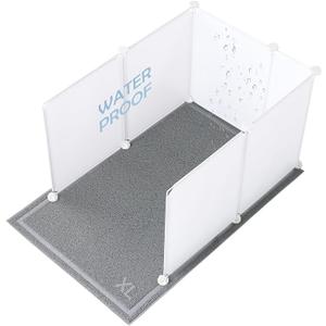 MEEXPAWS Cat Litter Box Enclosure Splash Guard Extra Large, Light Weight Plastic Sheets with Cat Litter Mat Easy Clean (White) XL