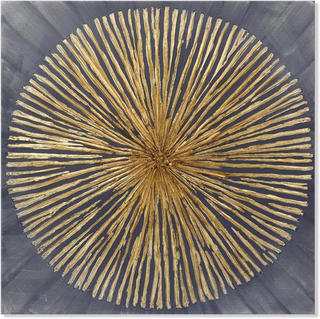 7Fisionart Sunburst Wall Art Gold Abstract Wall Decor Modern Radiant Color Pictures Paintings Grey Framed Artwork for Bedroom Living Room Kitchen Home Office 32"x32"