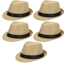 Ultrafun 5 Pack Short Brim Fedora Classic Summer Beach Sun Hat Panama Cap for Men Women