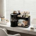 Makeup Organizer with Rotating,Large Bathroom Countertop Cosmetic Organizer with Brushes Holder,Skincare Storage Organizer,Ideal makeup holder for Skincare,Lipstick,etc (Light Luxury Black)
