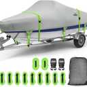 UIRWAY 1200D Heavy Duty Waterproof V-Hull Boat Cover, 22-24ft Trailerable with Night Safety Reflective Strips, UV Resistant Marine Grade for Bass Boat, Runabout, Tri-Hull, Fish & Ski, Bowride - Gray