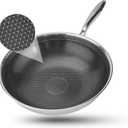 Hybrid Wok, 13 inch Wok with lid,Stainless Steel woks & Stir-fry pans Non Stick, PFOA Free Cookware, Dishwasher and Oven Safe, Compatible With Induction