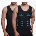 Mens Slimming Compression Shirt, Body Shaper Workout Tank Top, Gynecomastia Tummy Control Undershirts - Change in Seconds 2XL