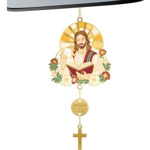 2 x Jesus Car Mirror Hanging Christian Gifts for Men Women, Metal Daily Bible Verse Car Rearview Decor Accessories, Christ Ornament Religious Gift for Truck Driver