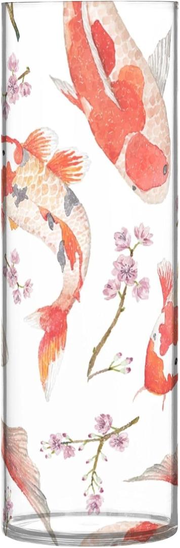 Japanese Koi Fish Flower Flower Vase 3.9x11.8 in Table Centerpiece Plastic Vase Tabletop Display Bouquet Holder for Home and Wedding Decoration (A01)