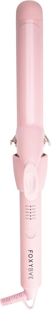 FoxyBae Bounce Bae Ceramic Clip Hair Curling Iron 1.25" | Hair Curler for Silky, Smooth & Frizz-Free Hair | Temp Controls | Dual Voltage Curling Wand for Long & Short Hair | 360 Swivel Cord [Blush]