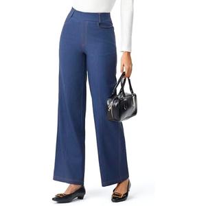 AFITNE Women's Wide Leg Jeans High Waist Pull On Jeans Trendy Loose Denim Pants with Stretchy Denim Like Material M