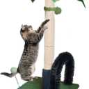 29.5" Tall Cat Scratching Post, Natural Sisal Scratching Posts with Self Groomer for Indoor Large Cats Kitten Scratch Posts with Hanging Ball and Spring Ball for Adult Cats Kittens Kitty(Green)