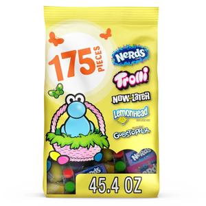 Nerds Classic Fun Easter Variety Bag, Trolli, Now and Later, Lemonhead, Gobstopper, and NERDS Original, 45.4 oz, 175 Count, BBD: NOV 28 2026