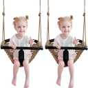 2-in-1 Toddler Swing, Adj Ropes, Ind/Out, Heavy-Duty,Light Brown 2-Pack