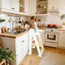 Foldable Toddler Learning Standing Tower, Kitchen Tower for Kid with 3 Adjustable Heights, Montessori Toddler Standing Tower for Kitchen Counter and Bathroom Sink (White)