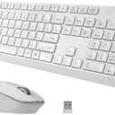 HUO JI Silent Wireless Keyboard and Mouse Combo, 2.4G Full-Size Thin Computer Keyboard Set, Quiet and Soft Ergonomic Wireless Keyboard Mouse for Windows, Laptop/PC/PS/Mac Desktop, White