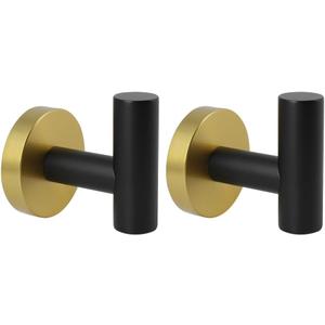 Stainless Steel Towel Coat Hooks Bathroom Clothes Garage Hotel Robe Hook Wall Mounted Bath Door Hanger 2 Pack Black & Gold