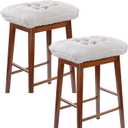 Rectangular Stool Cushion Set of 2, Soft Saddle Stool Cushions with Ties, Nonslip and Washable, Grey, 18 x 10.5 x 4 Inch