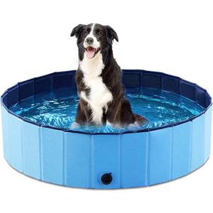 Jasonwell Foldable Dog Pet Bath Pool Collapsible Dog Pet Pool Bathing Tub Kiddie Pool Doggie Wading Pool for Puppy Small Medium Large Dogs Cats and Kids 39.5" Blue (Mdf Wood Blue)