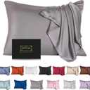 Mulberry Silk Pillowcase for Hair and Skin, Standard Size Cooling Silk Pillow Case with Hidden Zipper, Allergen Proof Dual Sides Soft Breathable Smooth Silk Pillow Cover for Women (Standard, Dark Gray)
