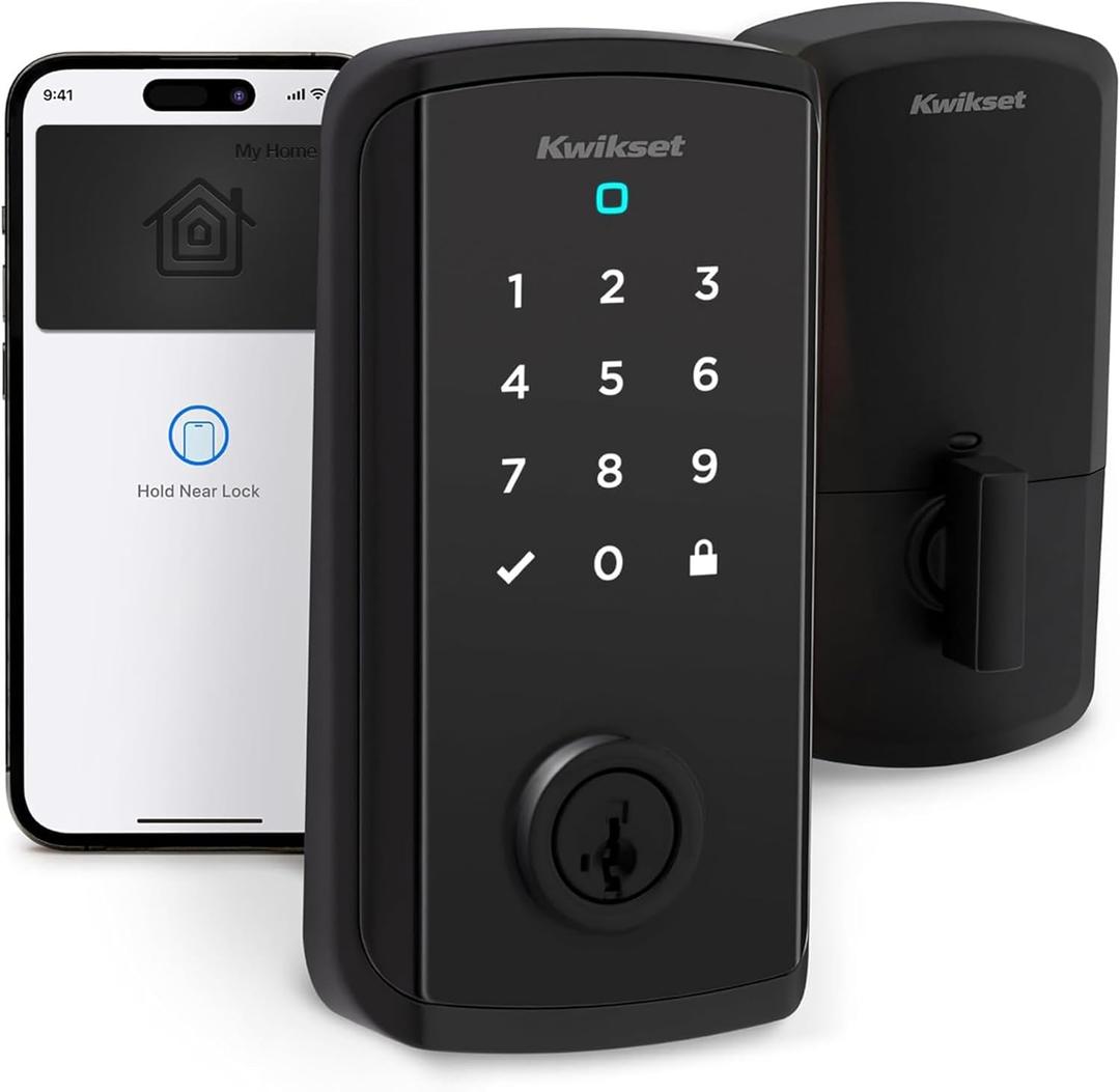 Kwikset Halo Select Plus Matte Black Touchscreen Apple Home Keys Tap-to-Unlock, Wi-Fi and Matter Enabled Smart Lock Deadbolt with Door Status Sensor and Intrusion Detection